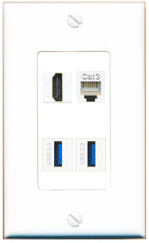 RiteAV HDMI PHONE 2 USB-3 Wall Plate [White]