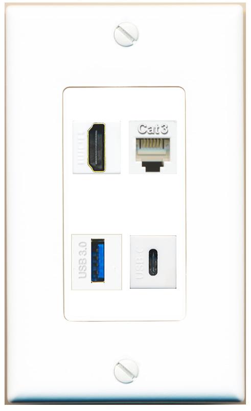 RiteAV HDMI PHONE USB-3 USBC Wall Plate [White]