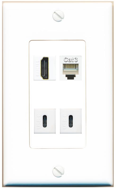 RiteAV HDMI PHONE 2 USBC Wall Plate [White]