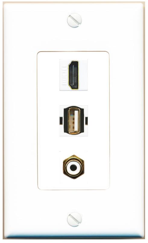 HDMI RCA-WHITE USB2 Wall Plate [White]