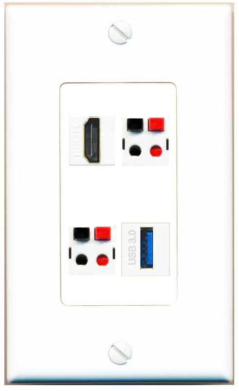 RiteAV HDMI 2 SPEAKER USB-3 Wall Plate [White]