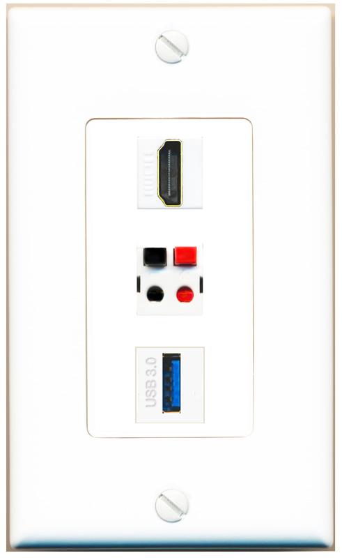 HDMI SPEAKER USB-3 Wall Plate [White]