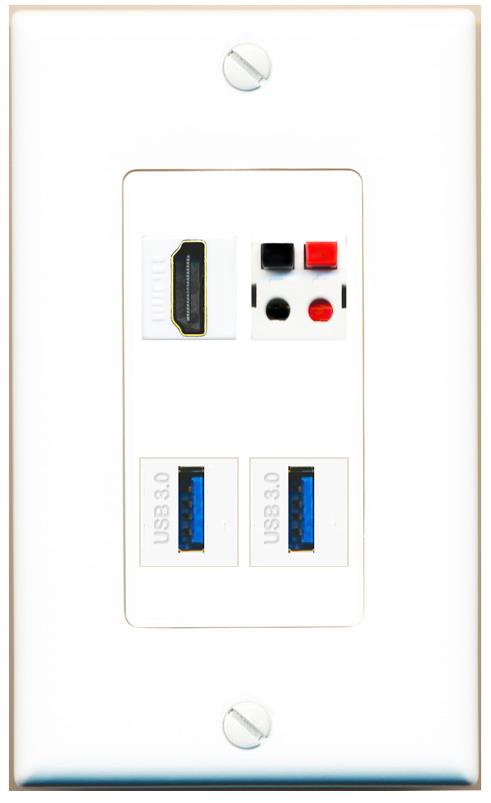 RiteAV HDMI SPEAKER 2 USB-3 Wall Plate [White]