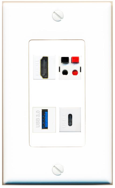 RiteAV HDMI SPEAKER USB-3 USBC Wall Plate [White]