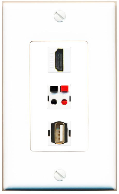 HDMI SPEAKER USB2 Wall Plate [White]