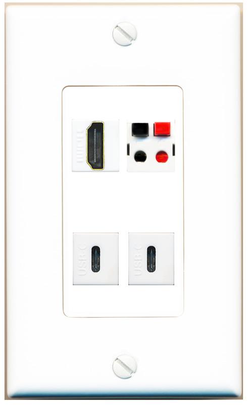 RiteAV HDMI SPEAKER 2 USBC Wall Plate [White]