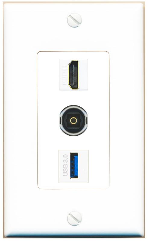 HDMI TOSLINK USB-3 Wall Plate [White]