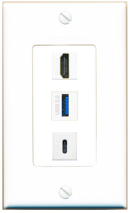 HDMI USB-3 USBC Wall Plate [White]