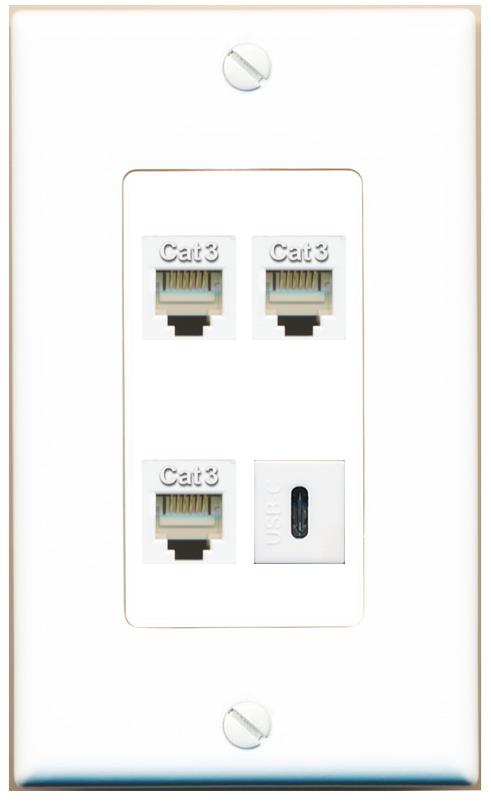 RiteAV 3 PHONE USBC Wall Plate [White]