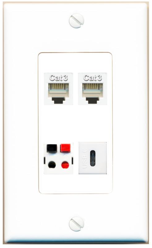 RiteAV 2 PHONE SPEAKER USBC Wall Plate [White]