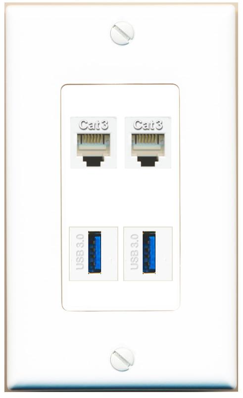 RiteAV 2 PHONE 2 USB-3 Wall Plate [White]
