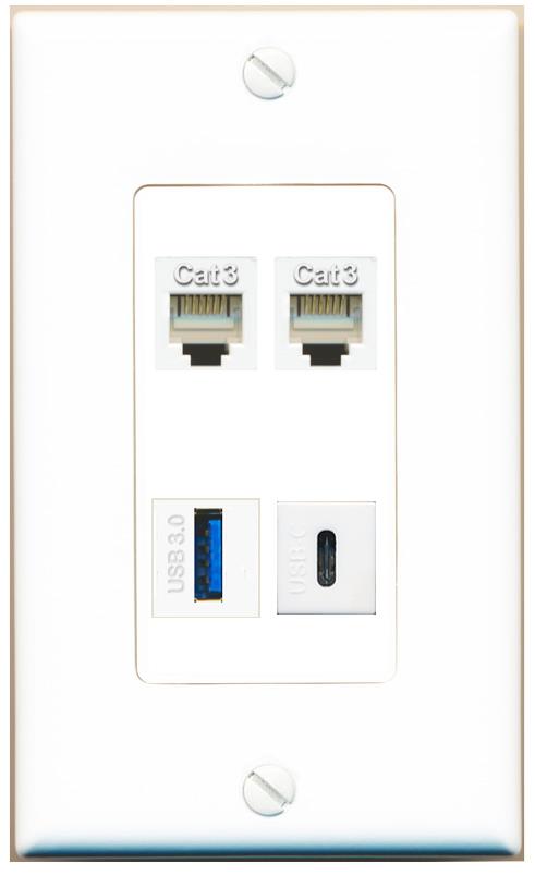 RiteAV 2 PHONE USB-3 USBC Wall Plate [White]