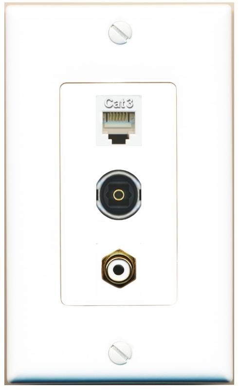PHONE RCA-WHITE TOSLINK Wall Plate [White]
