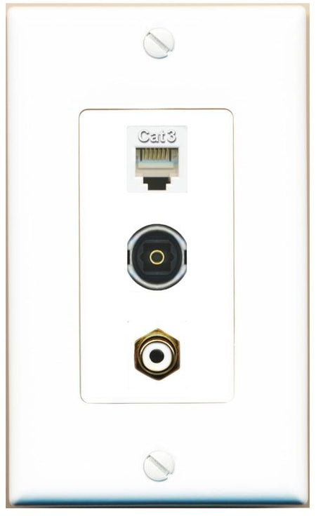 PHONE RCA-WHITE TOSLINK Wall Plate [White]