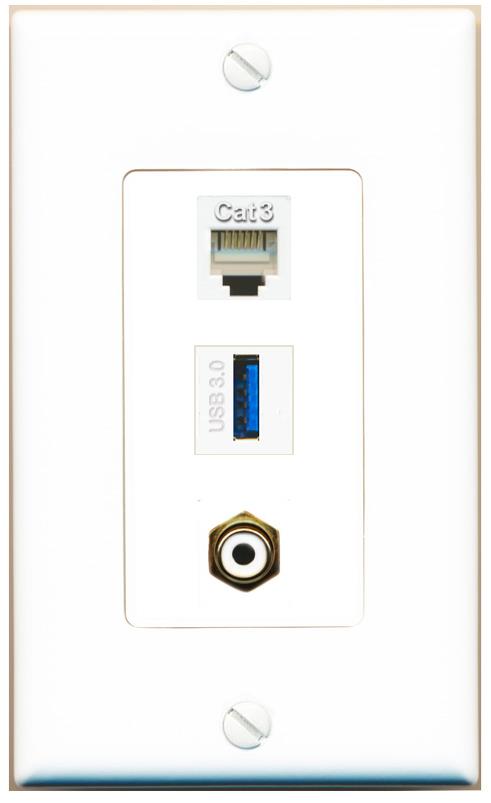 PHONE RCA-WHITE USB-3 Wall Plate [White]