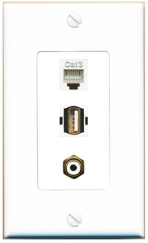PHONE RCA-WHITE USB2 Wall Plate [White]