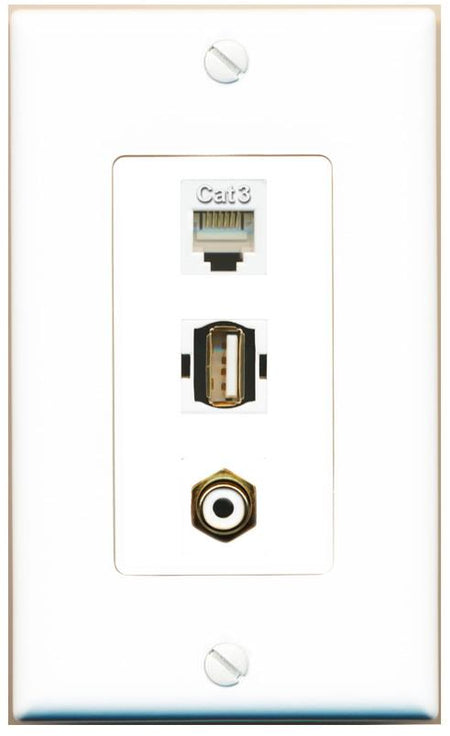 PHONE RCA-WHITE USB2 Wall Plate [White]