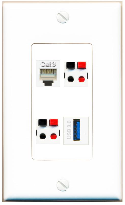 RiteAV PHONE 2 SPEAKER USB-3 Wall Plate [White]