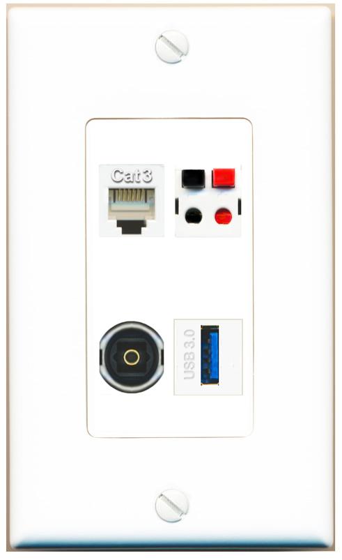 RiteAV PHONE SPEAKER TOSLINK USB-3 Wall Plate [White]