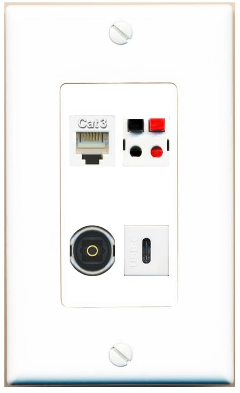 RiteAV PHONE SPEAKER TOSLINK USBC Wall Plate [White]