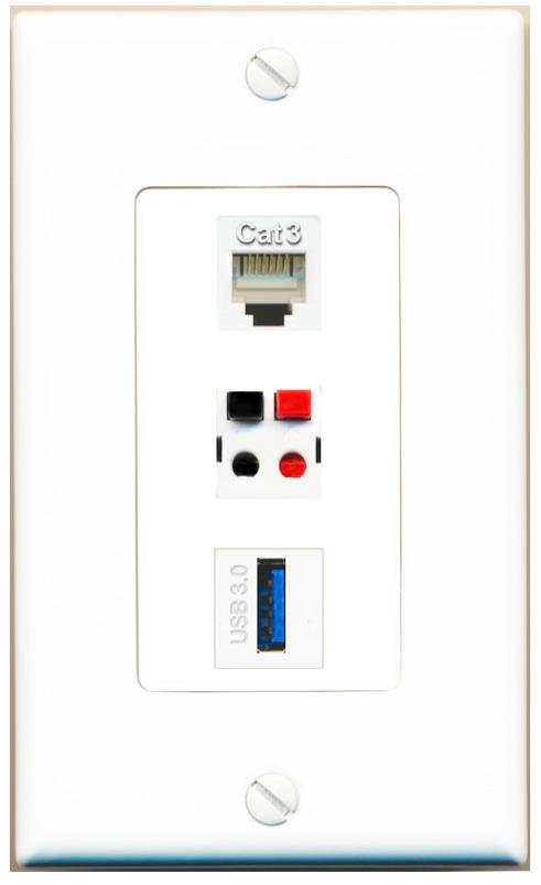 PHONE SPEAKER USB-3 Wall Plate [White]