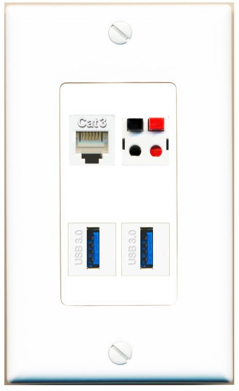 RiteAV PHONE SPEAKER 2 USB-3 Wall Plate [White]