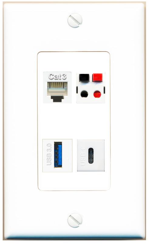 RiteAV PHONE SPEAKER USB-3 USBC Wall Plate [White]