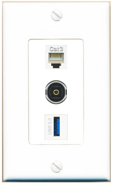 PHONE TOSLINK USB-3 Wall Plate [White]