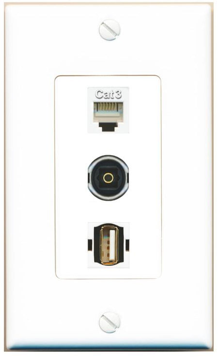 PHONE TOSLINK USB2 Wall Plate [White]