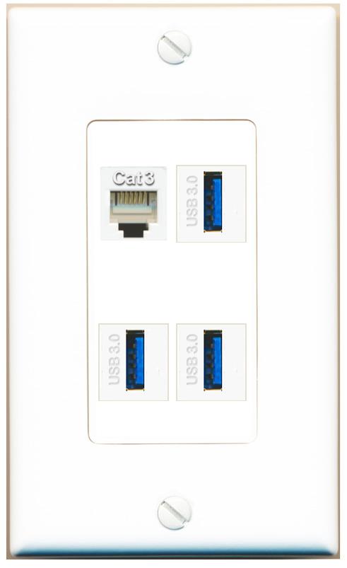 RiteAV PHONE 3 USB-3 Wall Plate [White]