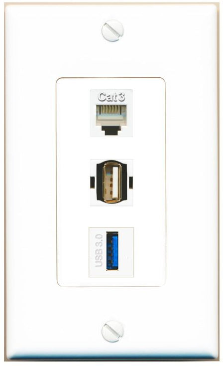 PHONE USB-3 USB2 Wall Plate [White]