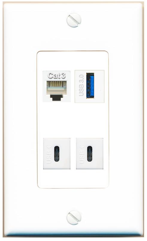 RiteAV PHONE USB-3 2 USBC Wall Plate [White]