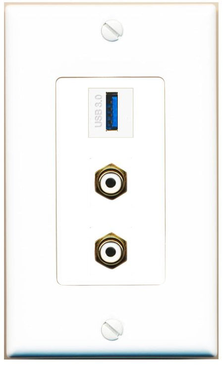 2 RCA-WHITE USB-3 Wall Plate [White]