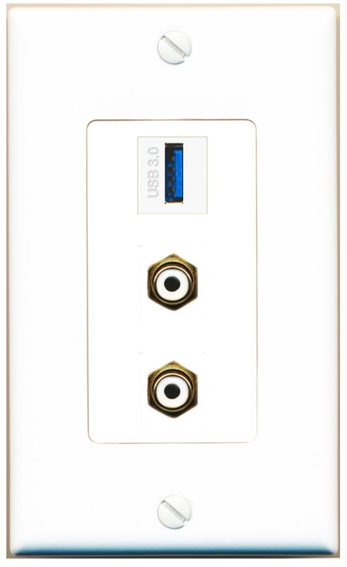 2 RCA-WHITE USB-3 Wall Plate [White]