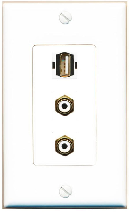 2 RCA-WHITE USB2 Wall Plate [White]