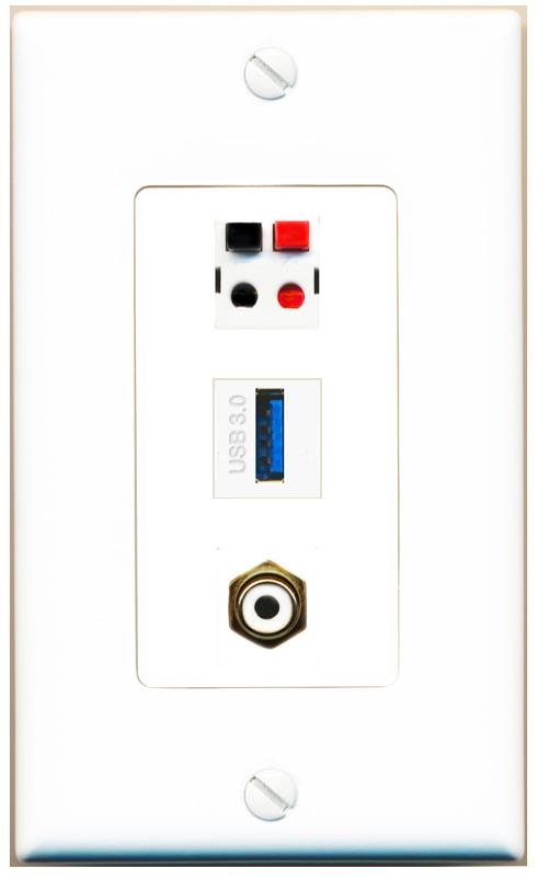 RCA-WHITE SPEAKER USB-3 Wall Plate [White]