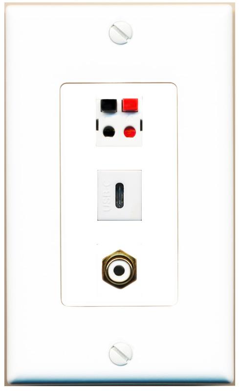 RCA-WHITE SPEAKER USBC Wall Plate [White]