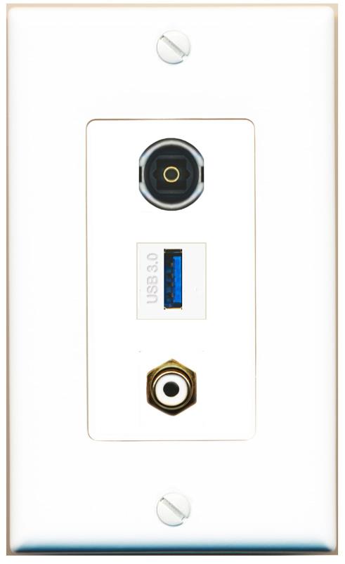 RCA-WHITE TOSLINK USB-3 Wall Plate [White]