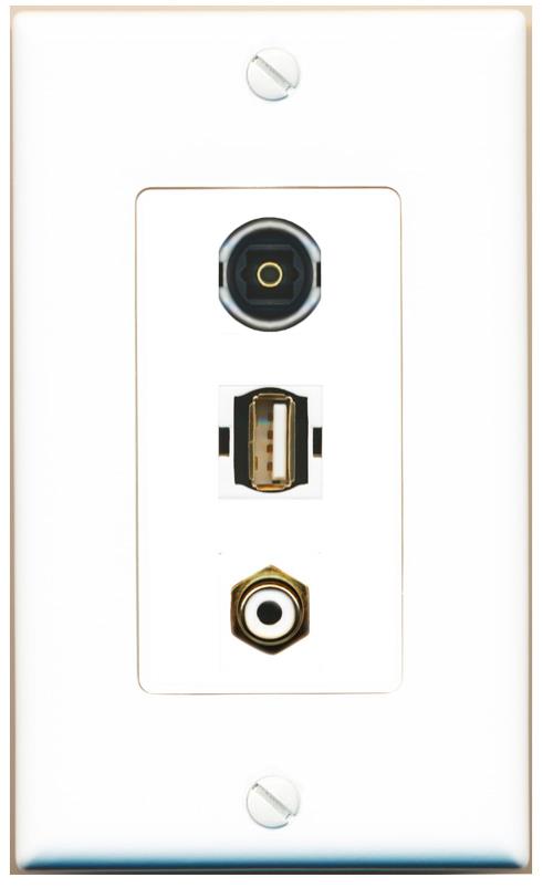 RCA-WHITE TOSLINK USB2 Wall Plate [White]