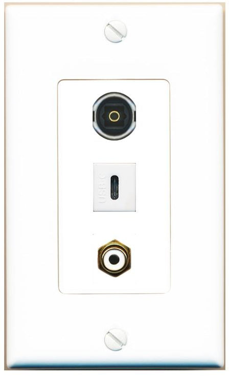 RCA-WHITE TOSLINK USBC Wall Plate [White]