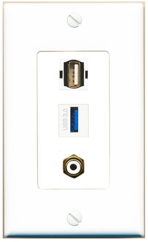 RCA-WHITE USB-3 USB2 Wall Plate [White]