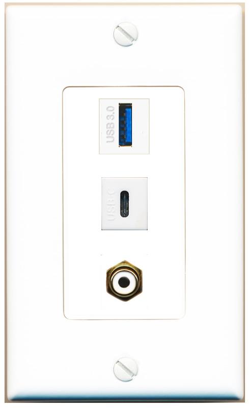 RCA-WHITE USB-3 USBC Wall Plate [White]