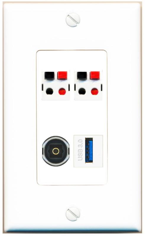 RiteAV 2 SPEAKER TOSLINK USB-3 Wall Plate [White]