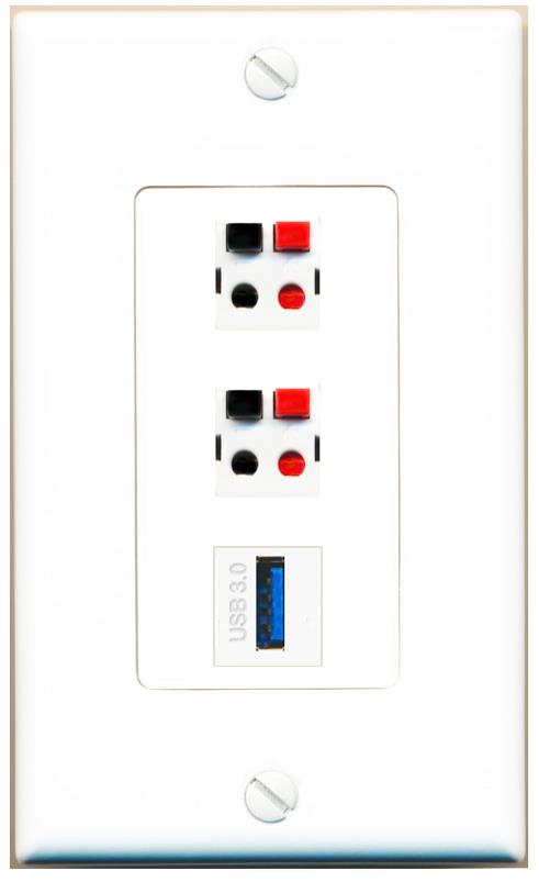 2 SPEAKER USB-3 Wall Plate [White]