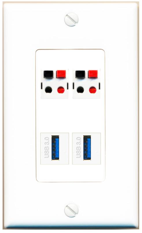 RiteAV 2 SPEAKER 2 USB-3 Wall Plate [White]