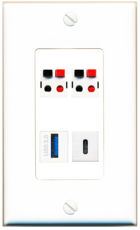 RiteAV 2 SPEAKER USB-3 USBC Wall Plate [White]