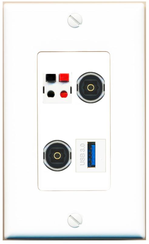 RiteAV SPEAKER 2 TOSLINK USB-3 Wall Plate [White]