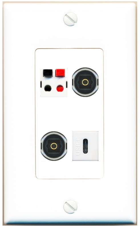 RiteAV SPEAKER 2 TOSLINK USBC Wall Plate [White]