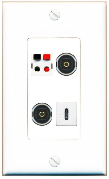 RiteAV SPEAKER 2 TOSLINK USBC Wall Plate [White]