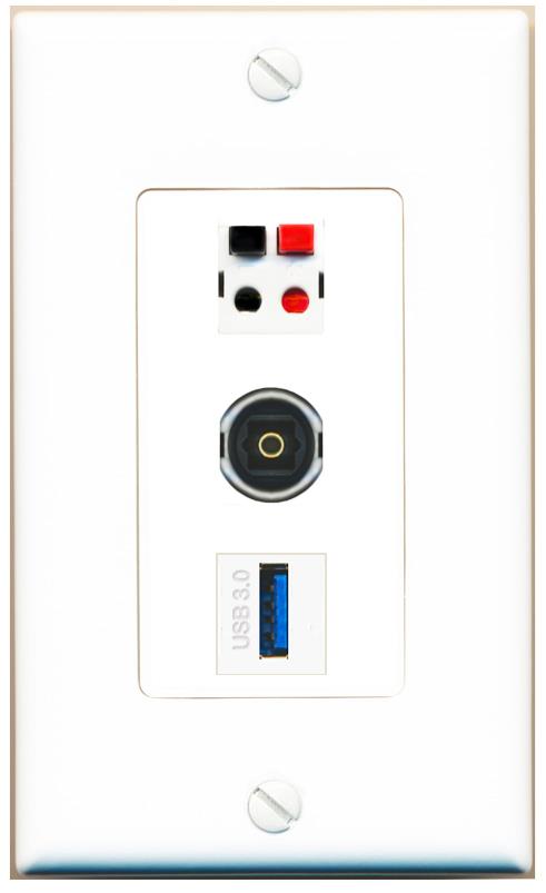 SPEAKER TOSLINK USB-3 Wall Plate [White]